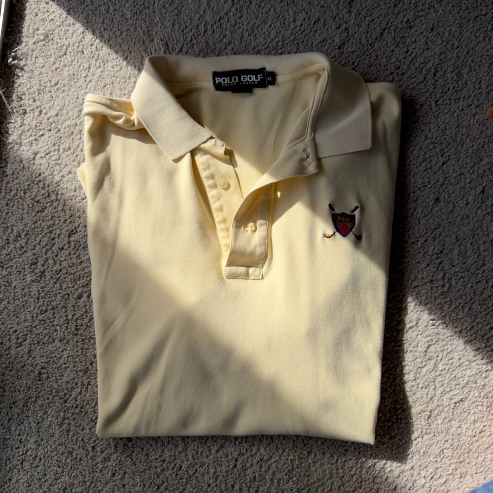 Polo Golf by Ralph Lauren Light Yellow Men's Polo Shirt, made in USA, cotton